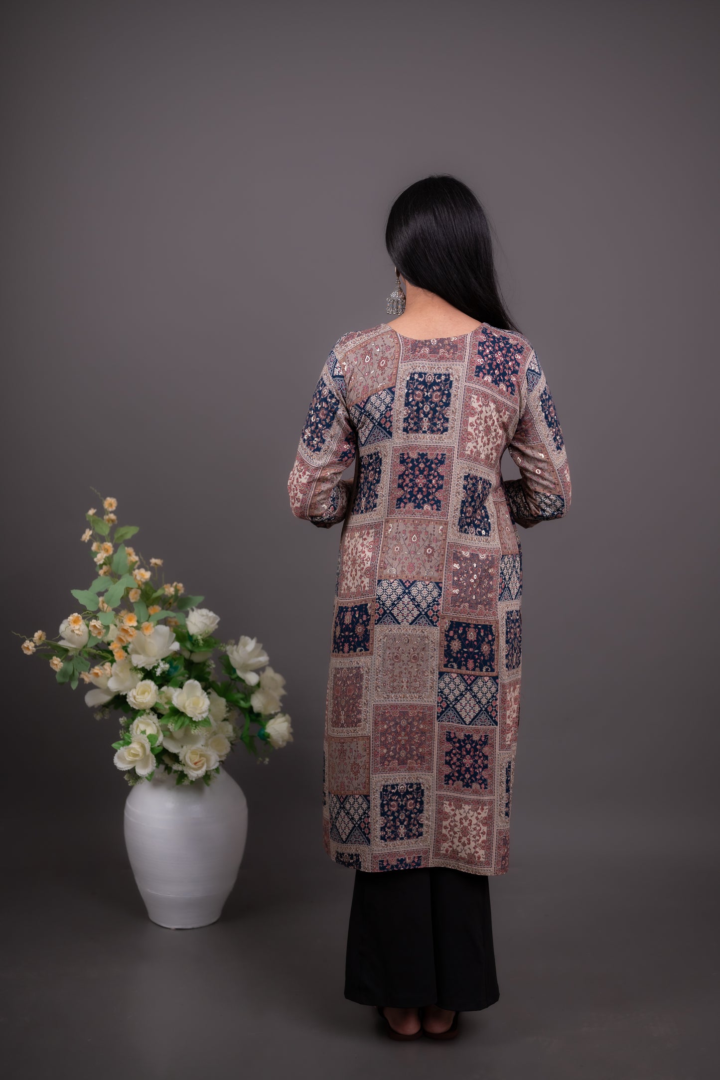 Navy Blue Ethnic Embroidered Kurti