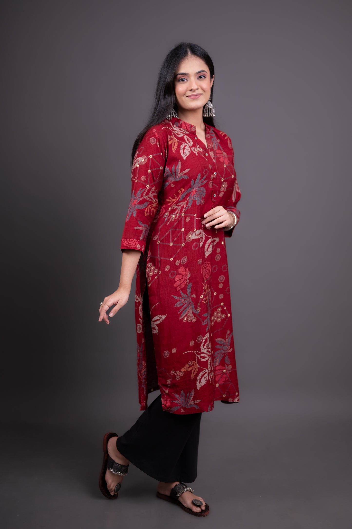 Rich Maroon Floral Print Kurti