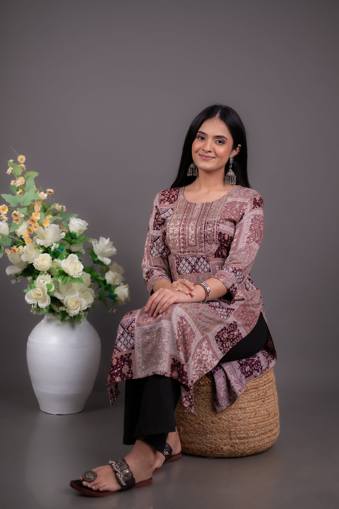 Burgundy Ethnic Embroidered Kurti