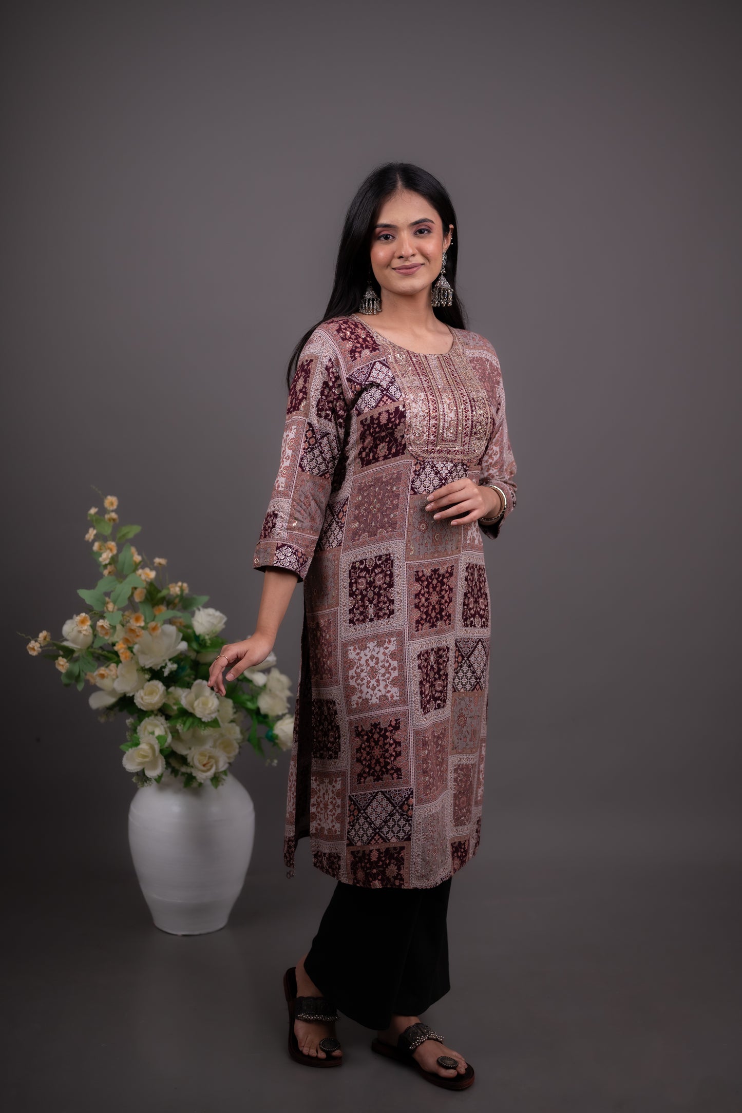 Burgundy Ethnic Embroidered Kurti