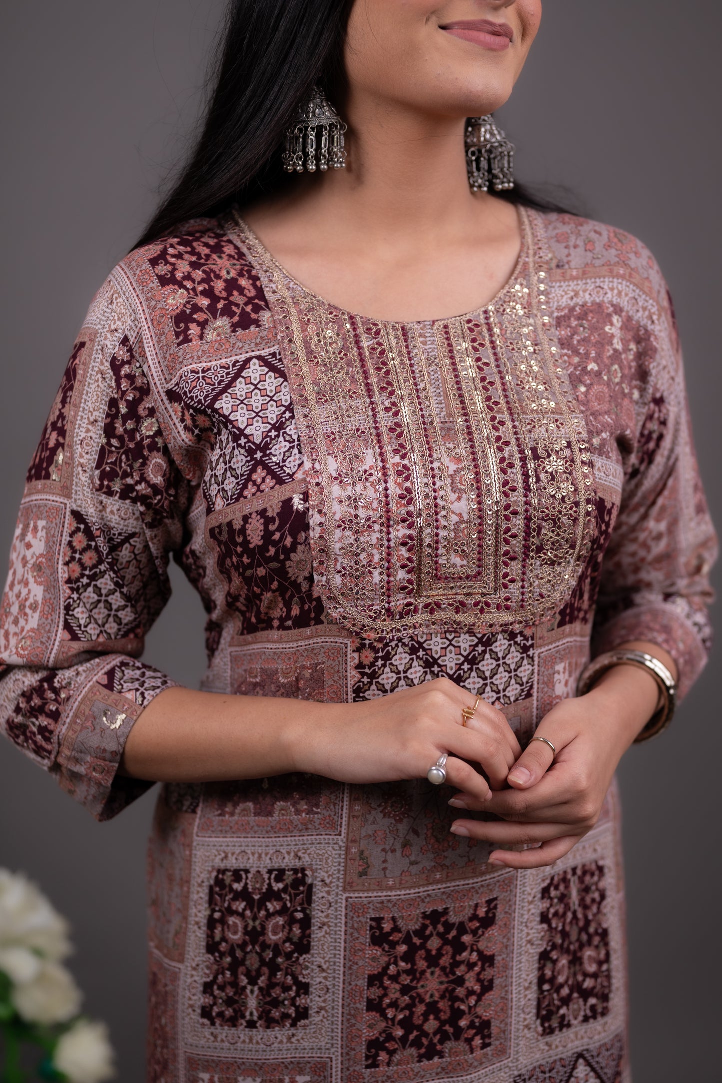 Burgundy Ethnic Embroidered Kurti