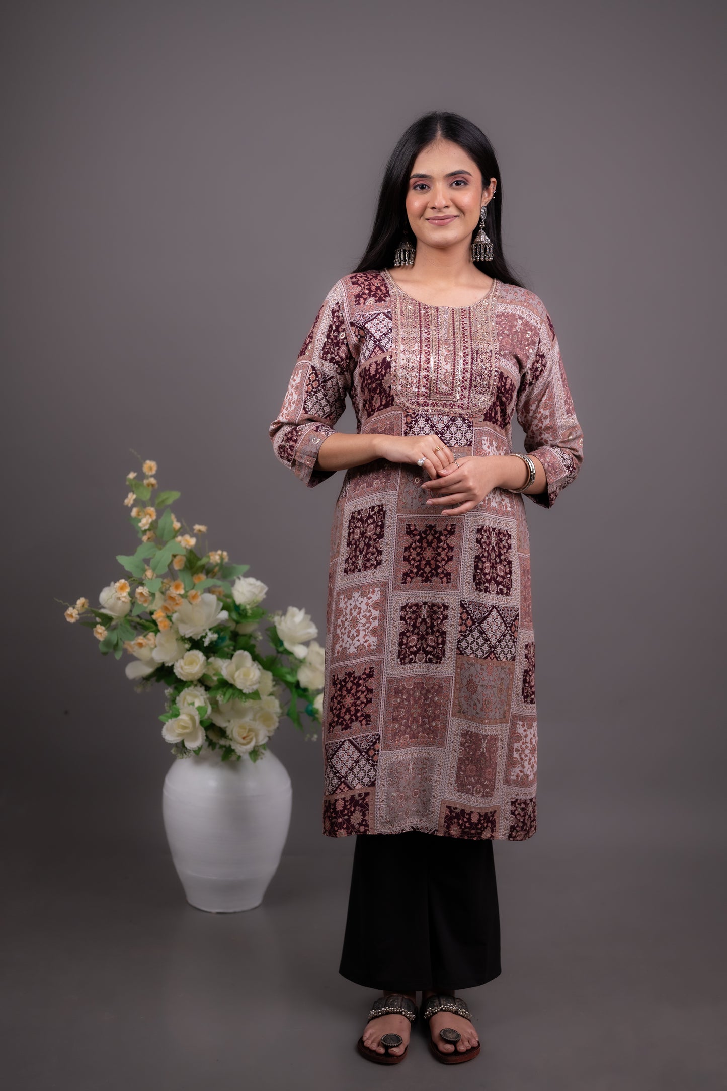 Burgundy Ethnic Embroidered Kurti