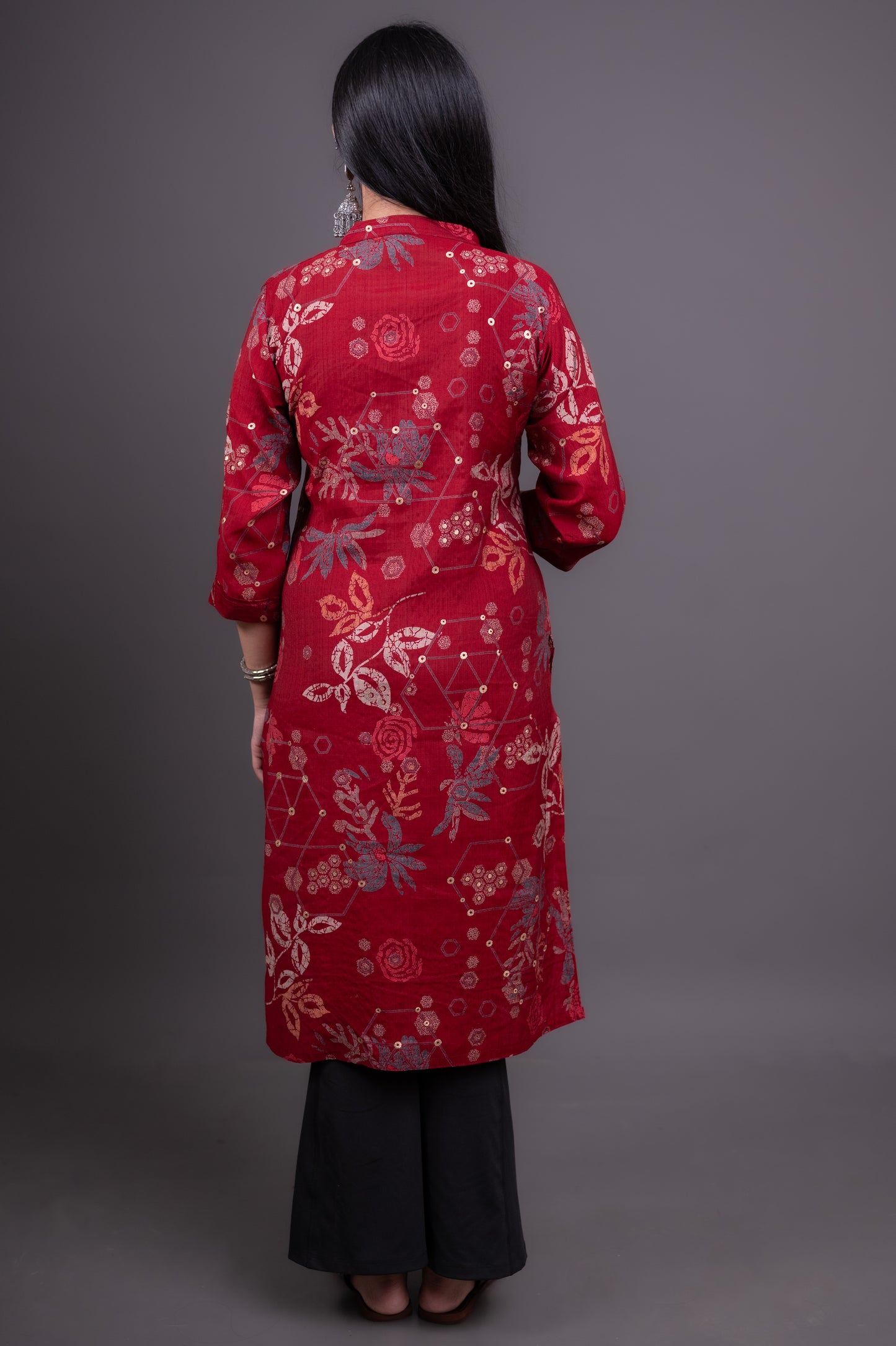 Rich Maroon Floral Print Kurti