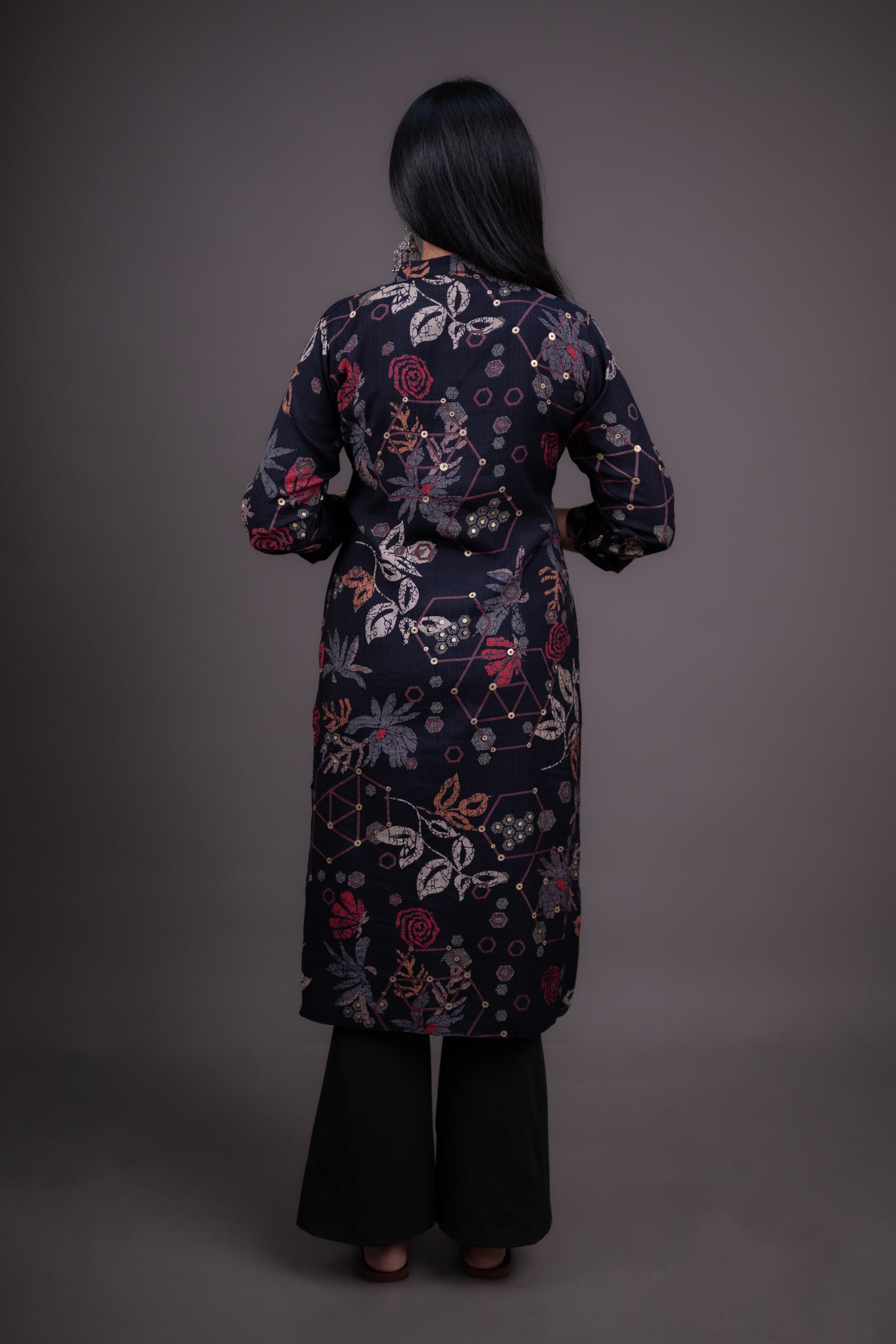 Classic Black Floral Print Kurti