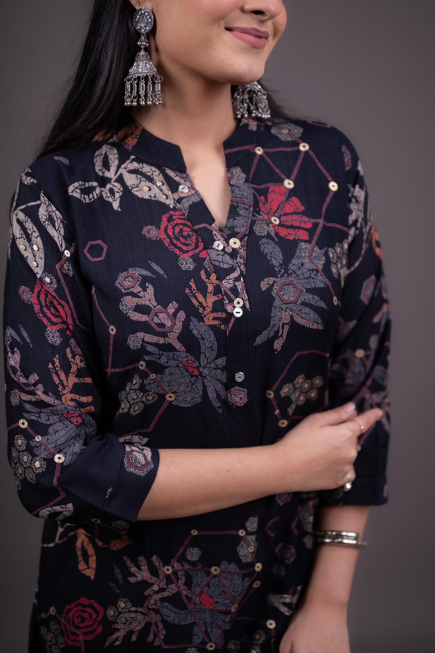 Classic Black Floral Print Kurti