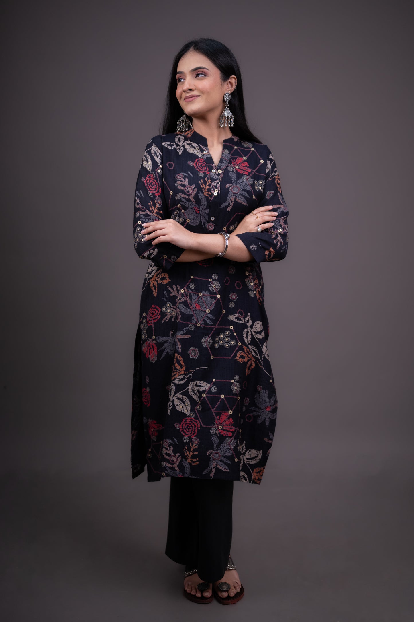Classic Black Floral Print Kurti