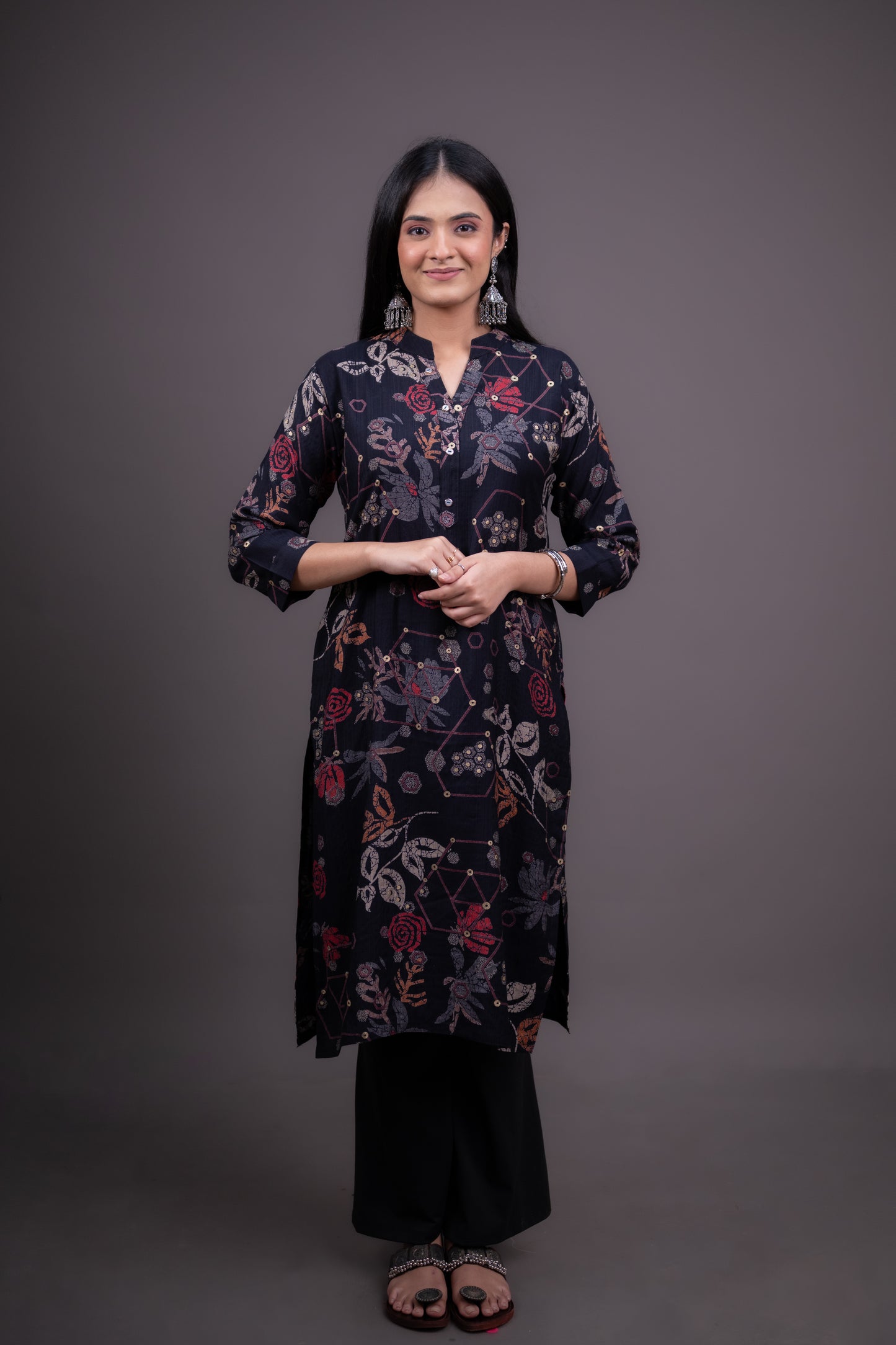 Classic Black Floral Print Kurti